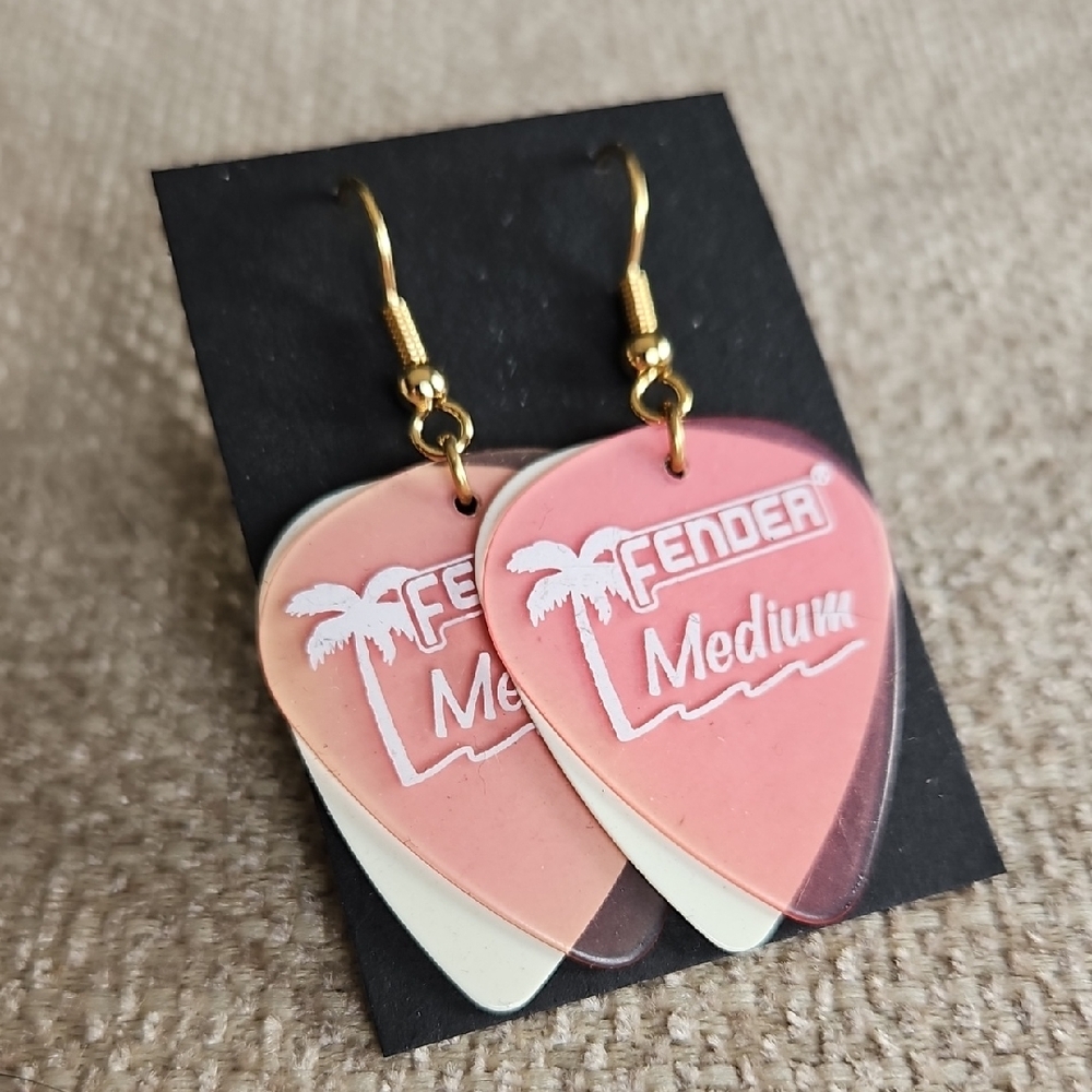 Fender Pink and Cream Layered Pick Dangle Earrings